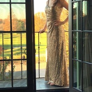 Gold sequin floor-length black tie dress